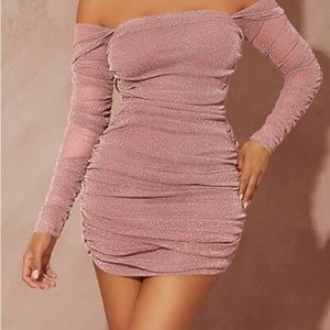 pink off the shoulder dress